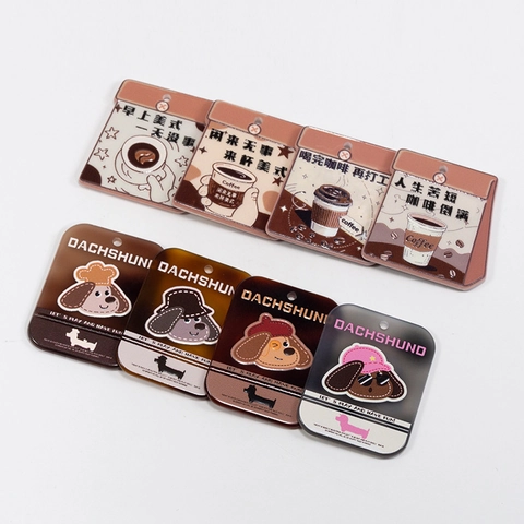 Acrylic Coffee Cup Menu Dachshund Dog DIY Charms For Keychain Jewelry Making Accessories Hand-Drawn Style Pendants