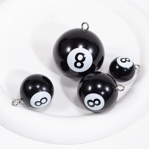 Mini Biljart Zwarte 8 Simulatie Bal Acryl Kralen Voor DIY Sieraden Maken Sleutelhanger Hanger Accessoire Zwart Wit Ontwerp