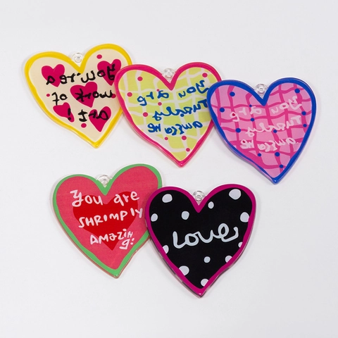 Heart Shaped Acrylic Charms For DIY Keychain Backpack Decor Colorful Printed Heart Pendants Women Fashion Jewelry Accessories