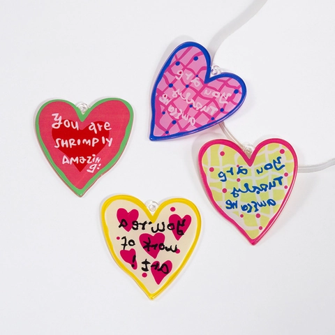 Heart Shaped Acrylic Charms For DIY Keychain Backpack Decor Colorful Printed Heart Pendants Women Fashion Jewelry Accessories