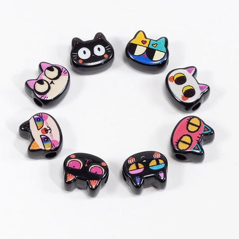 Cartoon Cat Head Acrylic Beads With Through Hole For DIY Jewelry Making Keychain Phone Chain Accessories Craft Beads