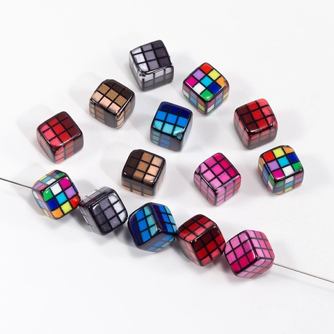 Magic Cube Style Acrylic Grid Beads Cube Gradient Loose Beads For DIY Bracelet Necklace Keychain Jewelry Making Accessories