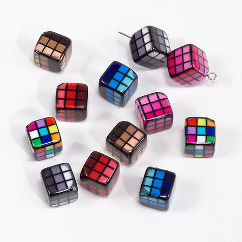 Magic Cube Style Acrylic Grid Beads Cube Gradient Loose Beads For DIY Bracelet Necklace Keychain Jewelry Making Accessories