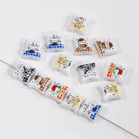 Acrylic Cartoon Animal Pillow Shape Beads DIY Jewelry Making Material Christmas Pattern Cute Keychain Pendant Accessory