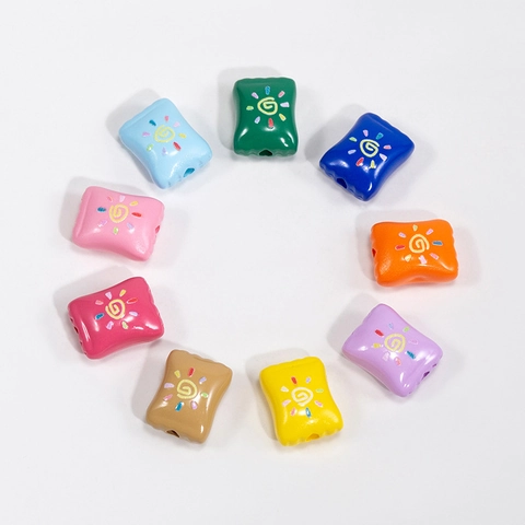 Colorful Acrylic Candy Shaped Beads DIY Jewelry Making Supplies Sun Spiral Pattern Pillow Beads For Necklace Bracelet
