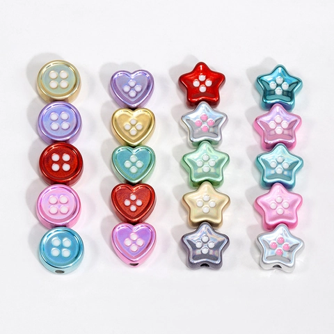 Cuentas de Acrílico Forma de Botón Estrella Corazón Redondas Multicolores Galvanizadas Bricolaje Joyería Accesorios
