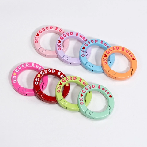 Enamel Alloy Candy Color Round Spring Buckle With Good Luck Pattern Heart Decor DIY Keychain Bag Hanger Accessories