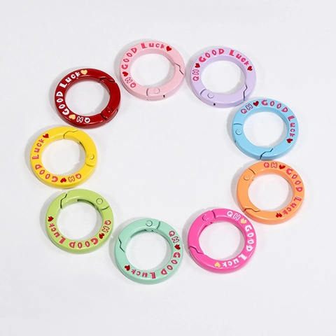Enamel Alloy Candy Color Round Spring Buckle With Good Luck Pattern Heart Decor DIY Keychain Bag Hanger Accessories