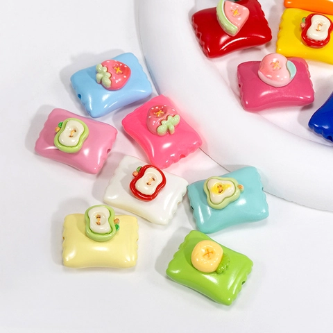 Acrylic Fruit Animal Candy Shape Loose Beads 3D Embossed Pillow Beads For DIY Necklace Keychain Jewelry Making Accessories