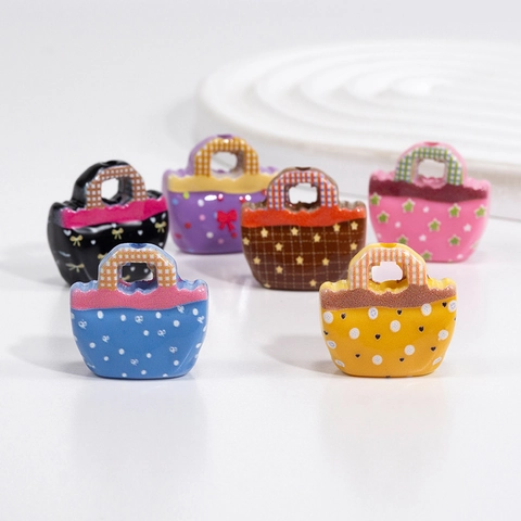 Acrylic Handbag Beads Polka Dot Star Printed Tote Bag Shape For DIY Keychain Phone Chain Jewelry Making Handmade Accessories