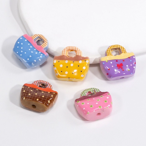 Acrylic Handbag Beads Polka Dot Star Printed Tote Bag Shape For DIY Keychain Phone Chain Jewelry Making Handmade Accessories