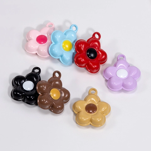 Alloy Flower Pendants For DIY Jewelry Making Baked Paint Five Petal Flower Charms Bag Accessories Keychain Craft Materials