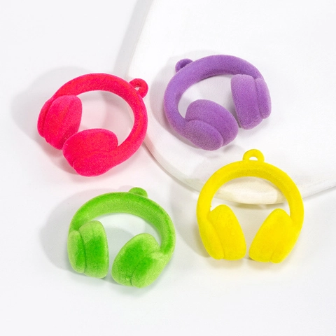 Creative Flocked Headphone Pendant Charm For DIY Jewelry Keychain Phone Bag Hanging Accessory Acrylic Earphone Decoration