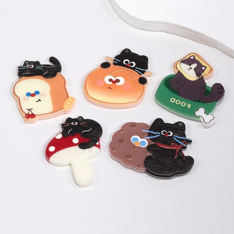 Acrylic Cartoon Cat Charms Cute Printed Cat Bread Mushroom Pendants For Keychain Necklace DIY Jewelry Making Crafts Accessories