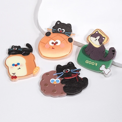 Acrylic Cartoon Cat Charms Cute Printed Cat Bread Mushroom Pendants For Keychain Necklace DIY Jewelry Making Crafts Accessories