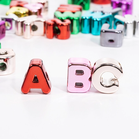Perline Alfabeto in Acrilico Metallico A-Z Mix con Foro Grande Perline Sciolte Per Bracciale Fai-da-te Collana Gioielli