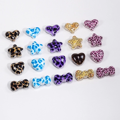 Leopard Print Acrylic Heart Star Bow Beads For DIY Jewelry Making Bracelets Phone Straps Accessories Multicolor Charms