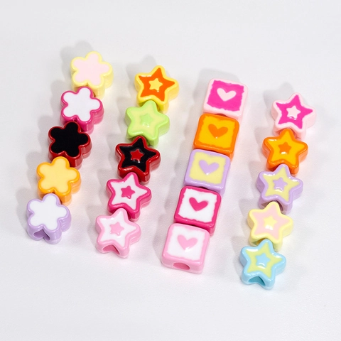 Acrylic Flower Star Snowflake Heart Beads For DIY Jewelry Making Colorful Loose Spacer Beads For Bracelet Necklace Accessories