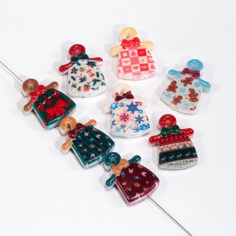 Christmas Clothes Shape Acrylic Beads For Jewelry Making DIY Gingerbread Man Snowflake Pattern Beads For Keychain Pendant