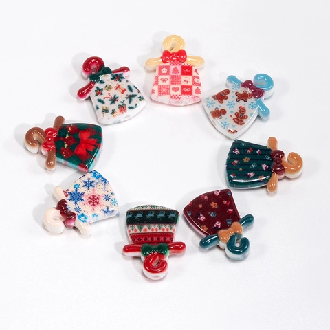 Christmas Clothes Shape Acrylic Beads For Jewelry Making DIY Gingerbread Man Snowflake Pattern Beads For Keychain Pendant