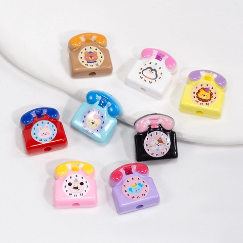 Cartoon Telephone Acrylic Loose Beads Retro Animal Pattern Number Dial DIY Jewelry Making For Keychain Phone Chain Necklace