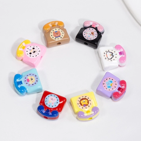 Cartoon Telephone Acrylic Loose Beads Retro Animal Pattern Number Dial DIY Jewelry Making For Keychain Phone Chain Necklace