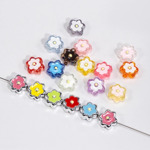 Acryl Legering Mini Zesbladige Bloem Kralen Meerkleurig Emaille Bloem Hangers Voor Doe-Het-Zelf Sieraden Telefoonketting Sleutelhanger Tas Hanger Accessoires