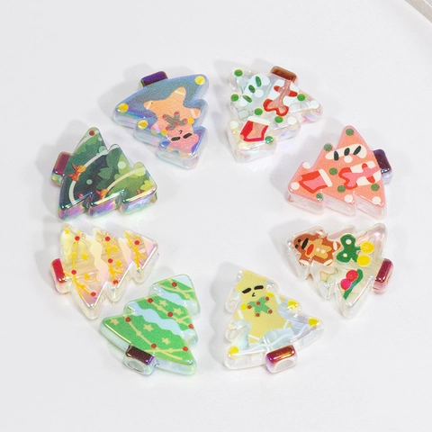 Iridescent Acrylic Christmas Tree Loose Beads For DIY Jewelry Making Gingerbread Man Snowman Patterns Festival Accessories
