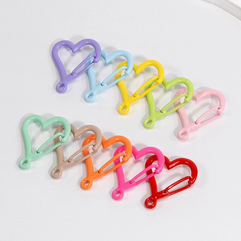 Heart Shape Alloy Spring Ring Buckle Candy Color DIY Jewelry Finding Connector Hook For Keychain Bag Accessories