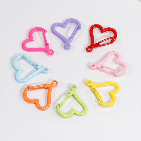 Heart Shape Alloy Spring Ring Buckle Candy Color DIY Jewelry Finding Connector Hook For Keychain Bag Accessories