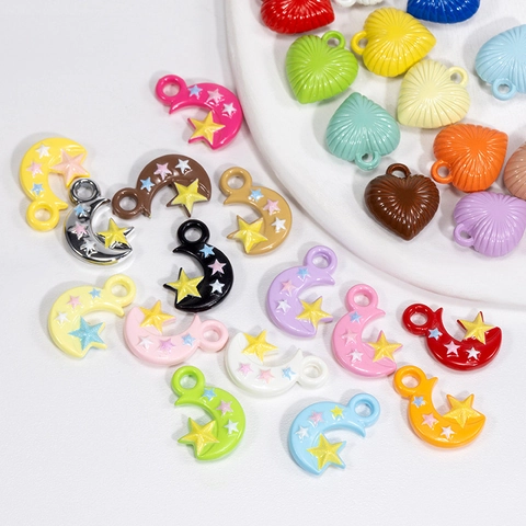 Acrylic Colorful Moon Star Heart Rocking Horse Slipper Bowling Pin Charms For DIY Jewelry Making Keychain Pendant Accessories