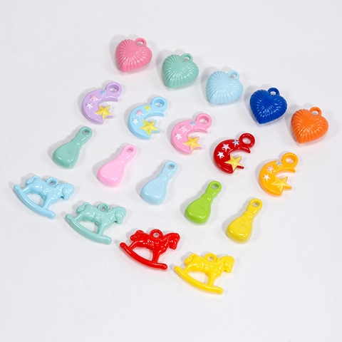 Acrylic Colorful Moon Star Heart Rocking Horse Slipper Bowling Pin Charms For DIY Jewelry Making Keychain Pendant Accessories