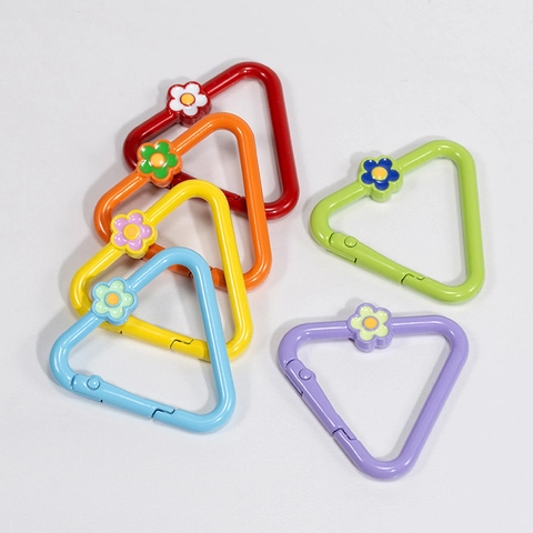 DIY Jewelry Making Alloy Pendants Triangle Flower Spring Buckle Lacquered Colored Keychain Connector Ring Accessories