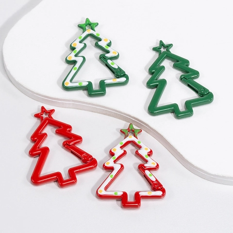 Alloy Christmas Tree Spring Buckle Painted Star Top DIY Jewelry Accessories Keychain Hooks For Xmas Decoration