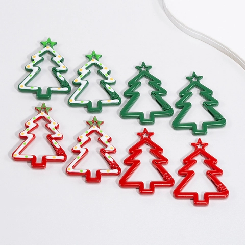 Alloy Christmas Tree Spring Buckle Painted Star Top DIY Jewelry Accessories Keychain Hooks For Xmas Decoration