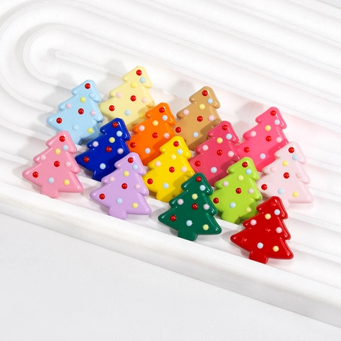 Acrylic Christmas Tree Beads Colorful Polka Dot Loose Spacer Beads For DIY Jewelry Making Keychain Pendant Christmas Decoration