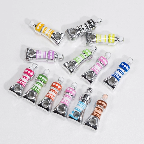 Creative Paint Tube Shape Acrylic Pendants Love Heart Pattern DIY Jewelry Making Charms For Necklace Keychain Accessories