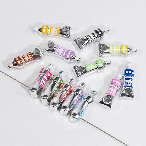 Creative Paint Tube Shape Acrylic Pendants Love Heart Pattern DIY Jewelry Making Charms For Necklace Keychain Accessories