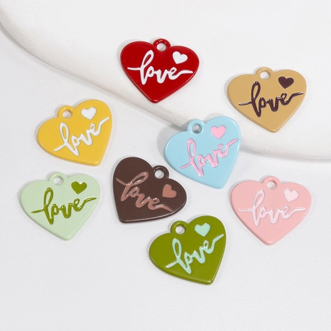 Handmade Alloy Heart Pendant Love Letter Enamel Drip Oil Charms For DIY Necklace Bracelet Keychain Jewelry Making Multicolor
