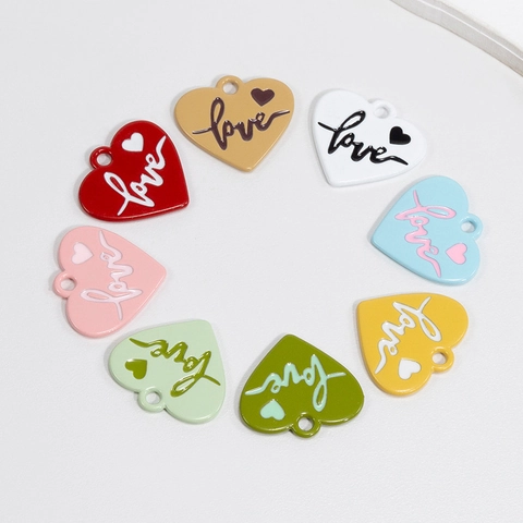 Handmade Alloy Heart Pendant Love Letter Enamel Drip Oil Charms For DIY Necklace Bracelet Keychain Jewelry Making Multicolor