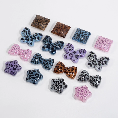 Leopard Print Acrylic Beads Butterfly Bow Heart Star Square DIY Jewelry Making Pendants For Keychain Phone Chain Necklace Accessories