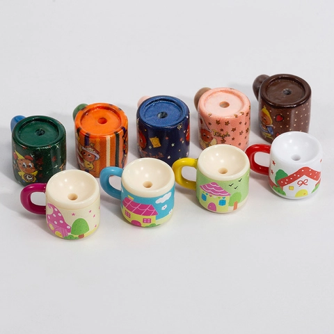 Cartoon Cat House Print Acrylic Cup Shape Beads For DIY Jewelry Making Phone Chain Keychain Decorative Accessories