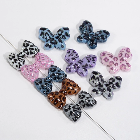 Leopard Print Acrylic Beads Butterfly Bow Heart Star Square DIY Jewelry Making Pendants For Keychain Phone Chain Necklace Accessories