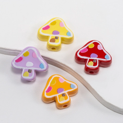 Acrylic Painted Colorful Mushroom House Loose Beads Cartoon Polka Dot House Beads For DIY Jewelry Keychain Making