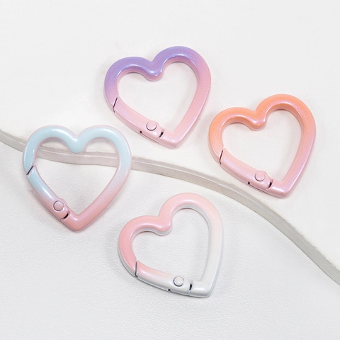 Macaron Gradient Zinc Alloy Heart Round Spring Snap Hook Ring Buckle For Keychain Bag Jewelry DIY Connectors Accessories