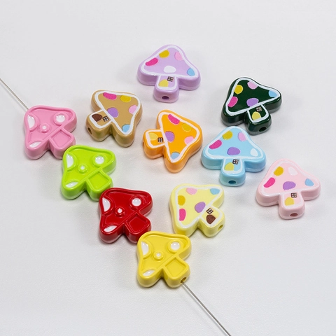 Acrylic Painted Colorful Mushroom House Loose Beads Cartoon Polka Dot House Beads For DIY Jewelry Keychain Making