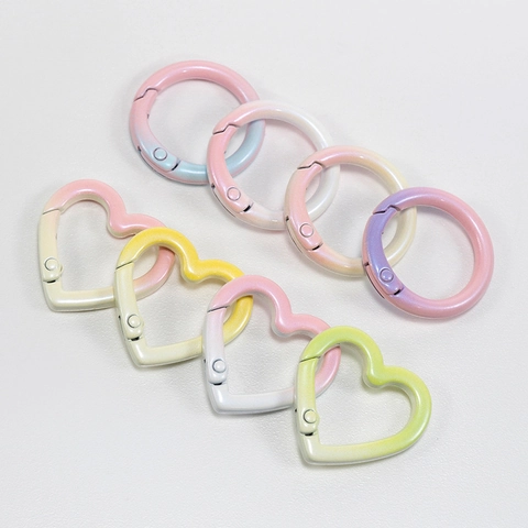 Macaron Gradient Zinc Alloy Heart Round Spring Snap Hook Ring Buckle For Keychain Bag Jewelry DIY Connectors Accessories