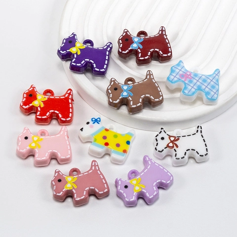 Acrylic Scottish Terrier Dog DIY Jewelry Pendants Colorful Cartoon Bowknot Puppy Charms For Keychain Phone Strap Craft Supplies