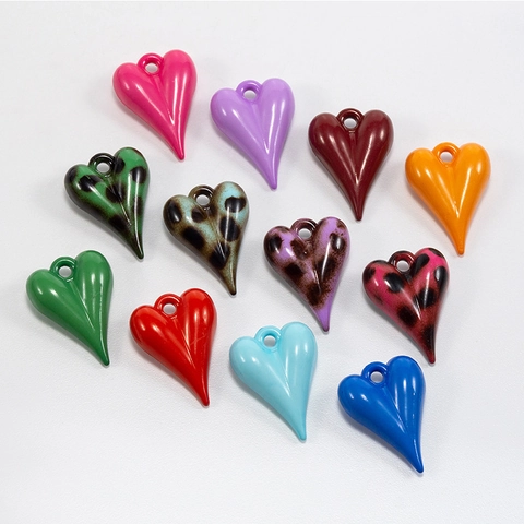 Glossy Acrylic Heart Pendants Leopard Pattern Colorful DIY Supplies For Keychain Phone Chain Handbags Fashion Jewelry