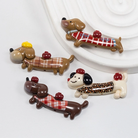 Cartoon Dachshund Dog Acrylic Resin Beads DIY Handmade Jewelry Accessories For Hair Clips Keychains Phone Case Decoration